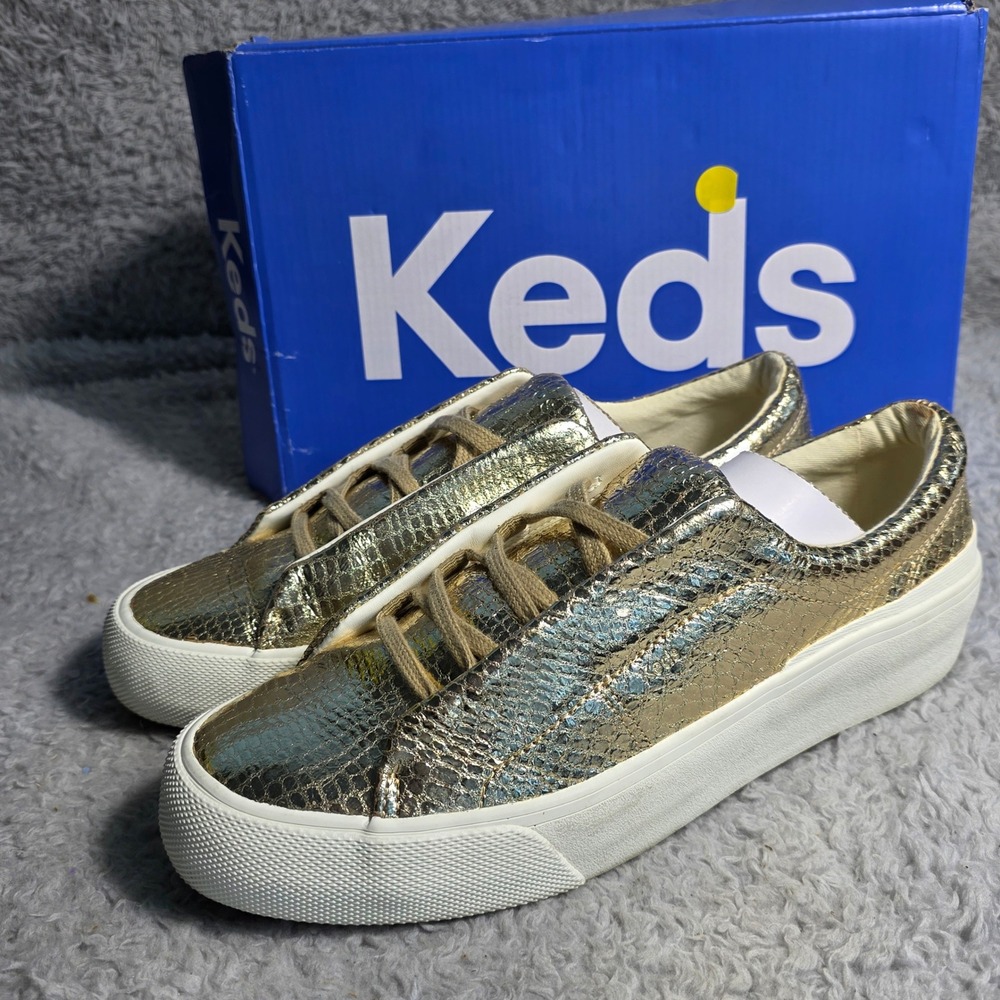 Keds Remi Leather Gold‎ Metallic Snake Embossed Platform Sneakers Womens 10 NEW